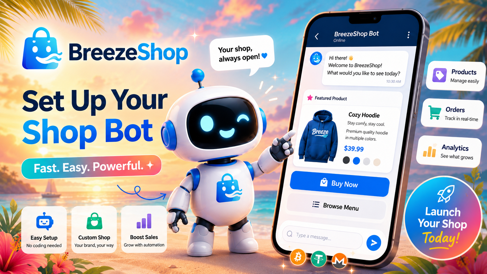 BreezeShop Telegram shop bot illustration